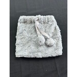 2 Chic Grey Faux Fur Neck Warmer Cowl Scarf with Pom Pom Drawstring
